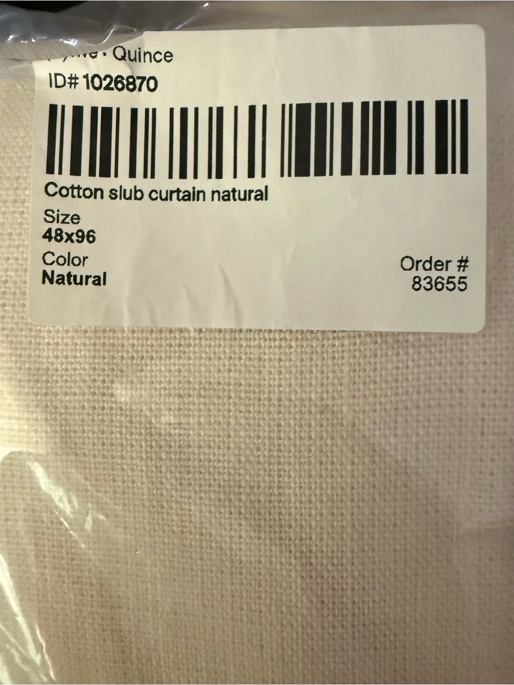 Quince Cotton Slub Curtain Panel in Natural 96x108”